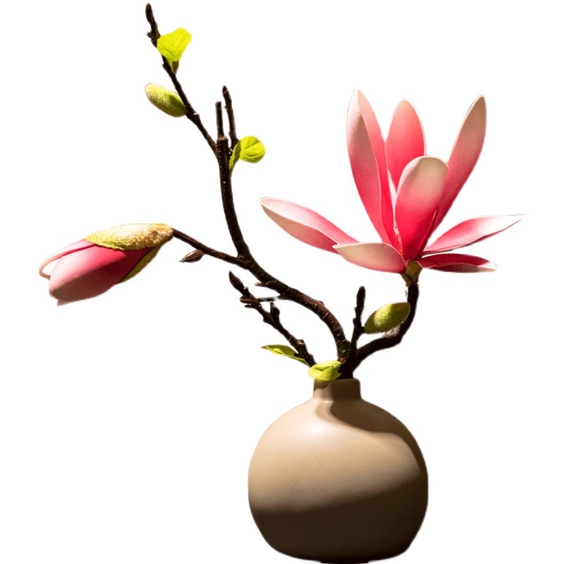 新中式玉兰花仿真花客厅餐桌禅意高档室内花茶桌复古花瓶装饰摆件