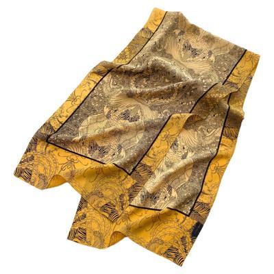 黄色真丝双绉长条围巾女春秋