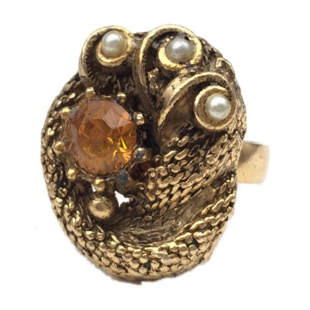 Vintage古董首饰80年代复古文艺莱茵石浮夸宫廷感Avon合金戒指G10