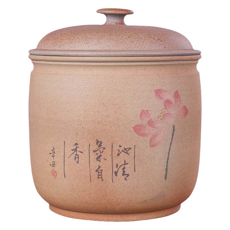 白泥彩填柴烧七饼紫陶储茶缸
