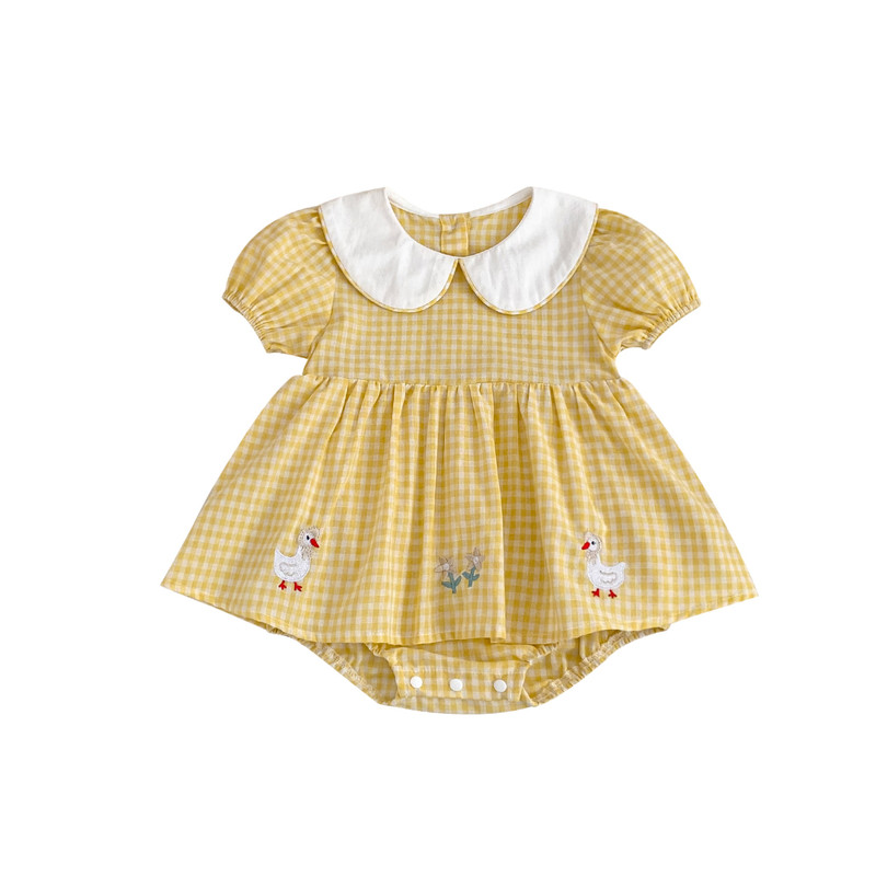 婴儿衣服夏季纯棉包屁裙婴幼儿裙子翻领格子清新可爱女宝宝哈衣