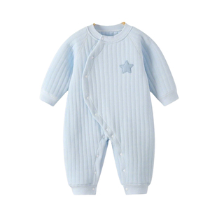 婴儿连体衣三层保暖男哈衣0-3月6宝宝女空气棉夹棉薄棉新生儿衣服