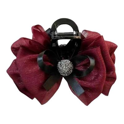 红色新年发饰网纱泡泡蝴蝶色浪漫温柔原创设计款抓夹8cm发夹头饰