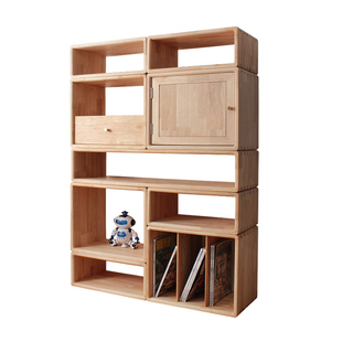 原木风实木自由组合格子柜落地矮书柜创意开放式格格收纳储物柜