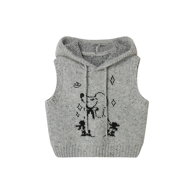 Uena灰色连帽羊毛针织马甲