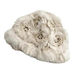 新款花蕊帽手工钩花兔毛帽子女显脸小秋冬镂空皮草帽保暖针织帽潮