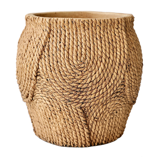外贸出口创意仿编织高花盆流泉枫家居好物办公室粗陶套盆草编藤编