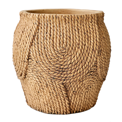外贸出口创意仿编织高花盆流泉枫家居好物办公室粗陶套盆草编藤编