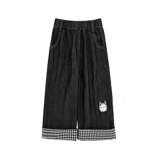 幼悠女童2026春季新款宽松直筒牛仔裤一裤两穿不易褪色九分半裤子