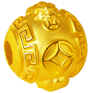 貔貅金钱转运珠黄金3D硬金手链手串配珠足金999招财纳福新款男女