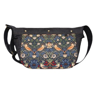 日本威廉莫里斯草莓小偷印花帆布报童包复古风邮差包机车包斜挎包