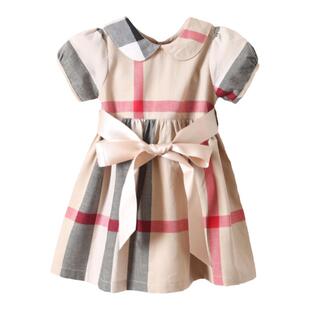 英伦风女童连衣裙夏装宝宝公主裙儿童格子裙子纯棉薄款伯米吉童装