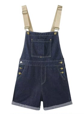通勤中性简约牛仔背带短裤女夏季宽松显瘦甜酷减龄百搭直筒连体裤