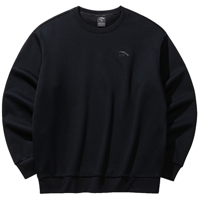 安踏圆领卫衣男新款官方正品针织长袖打底衫黑色运动保暖上衣男装