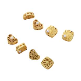 18K哑金保色镶锆珍珠贝珠镂空爱心方形手链项链耳环diy饰品配件珠