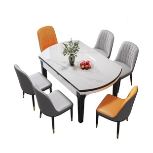 岩板餐桌椅组合现代简约轻奢小户型家用可折叠方圆两用客厅吃饭桌