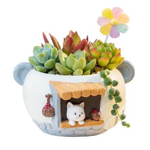 可爱卡通多肉花盆趣味肉肉幼儿园植物角猫咪小盆栽阳台桌面装饰
