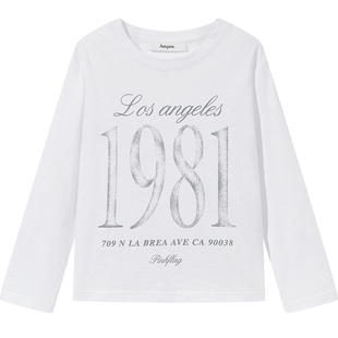 7AM10PM 设计感1981白色纯棉印花T恤女百搭休闲九分袖t恤打底上衣