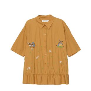 MOVEUP幻走2024春季新款.FUN系列米粒绣碎褶设计师纯棉短款衬衫女