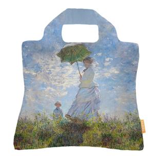 莫奈油画打伞女人折叠环保购物袋时尚便携收纳买菜包手提袋单肩包