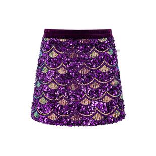 LittleNaive半身裙儿童春季新款时髦亮片裙子女童法式人鱼半裙