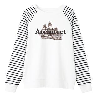 拉夏贝尔纯棉黑白条纹撞色卫衣女士2026年新款春季薄款设计感上衣