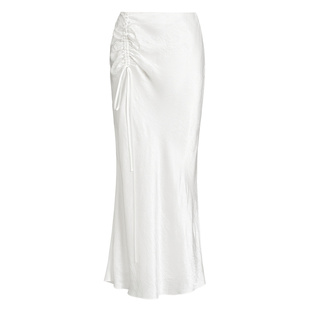 ZHUCHONGYUN2026春新款时尚优雅白色褶皱缎面修身长款半身裙