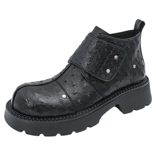 鸵鸟纹马丁靴男款魔术贴英伦风短靴男鞋切尔西靴子高帮铆钉皮鞋潮