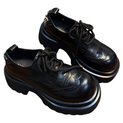 欧货真皮松糕厚底小皮鞋女英伦风