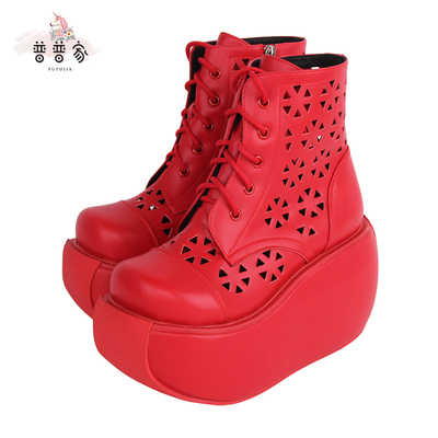 taobao agent Leather summer low boots with zipper, 2023, Lolita style