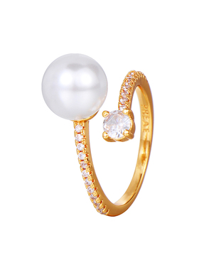 施家澳白珍珠开口戒指女