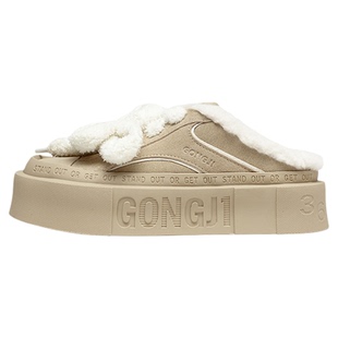 【孟子义同款】GONGJI包头棉拖鞋女冬外穿加绒毛毛半拖厚底勃肯鞋