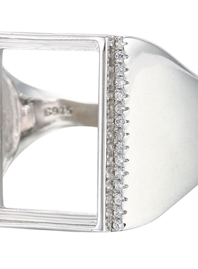 方形戒指空托光面电镀白金镶嵌