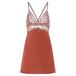 LULU法国真丝睡衣女性感吊带睡裙两件套结婚蕾丝新娘晨袍红本命年