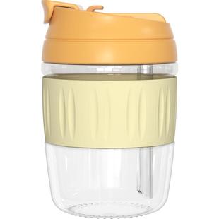 玻璃水杯子咖啡杯豆浆双饮吸管茶杯夏季泡茶带盖随行便携办公室女