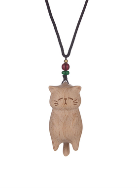 慵懒猫木质猫咪吊坠百搭毛衣项链