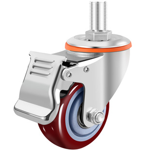 丝杆静音脚轮3寸4寸5寸M10M12加长万向轮刹车轮聚氨酯轮子双轴承