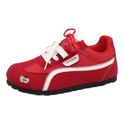 人本红色德训鞋女款休闲小白鞋