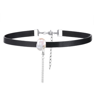 硬糖hardcandy原创首饰小众925银真皮珍珠项链choker颈饰项圈颈带