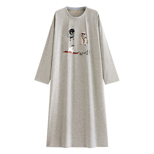 家乐芬睡裙女睡衣春秋款秋季纯棉长袖连衣裙子长款卡通小狗可外穿
