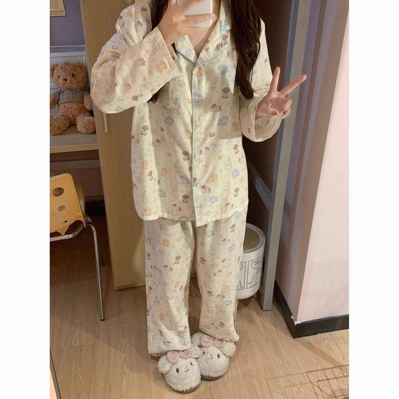 小狗派对云朵棉睡衣女春秋季长袖长裤可爱学生家居服两件套可外穿