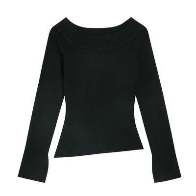 修身一字领打底衫喇叭袖