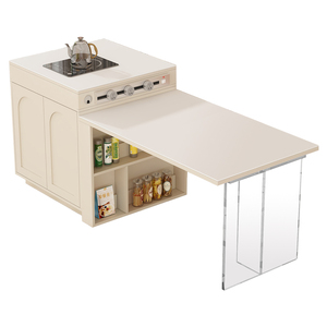 奶油风岩板岛台悬浮餐桌一体开放式厨房中岛台茶水桌吧台柜8E10-1