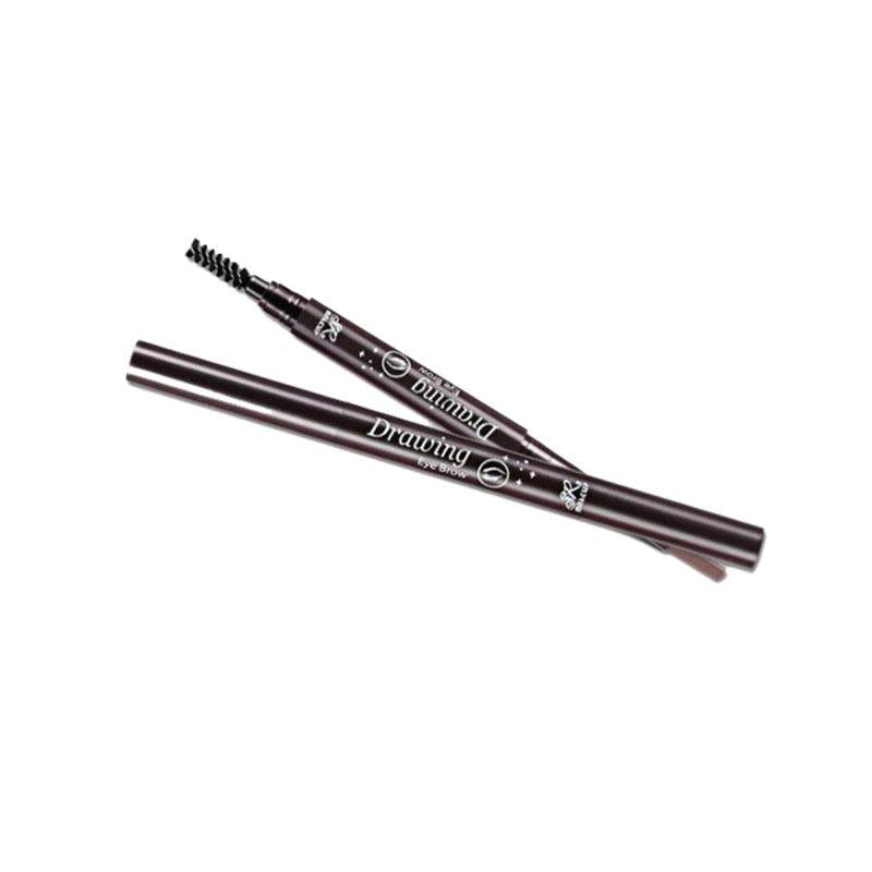 双头眉笔防水防汗不晕染带刷眉笔三角头自动旋转眉笔黑色灰色咖啡