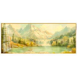 日照金山客厅装饰画现代简约挂画办公室高端大气聚宝盆横版山水画