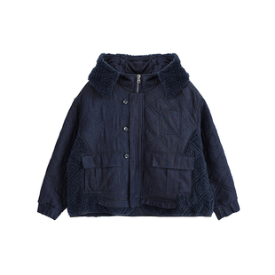 小小大星球童装 复合羊羔毛夹棉牛仔棉服 男女童冬季厚实连帽外套