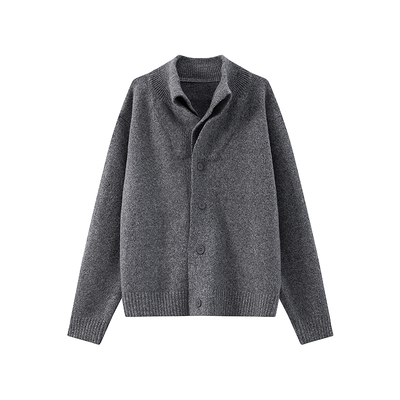 秋冬极简风双层立领纽扣开衫毛衣
