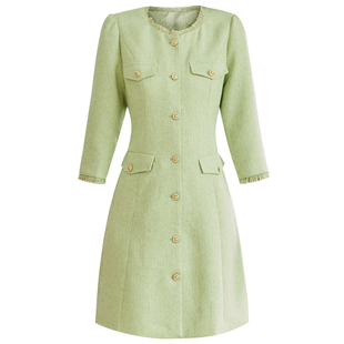 知性温柔风OL纯色肌理感连衣裙女2025秋装简约修身小香风裙子3690