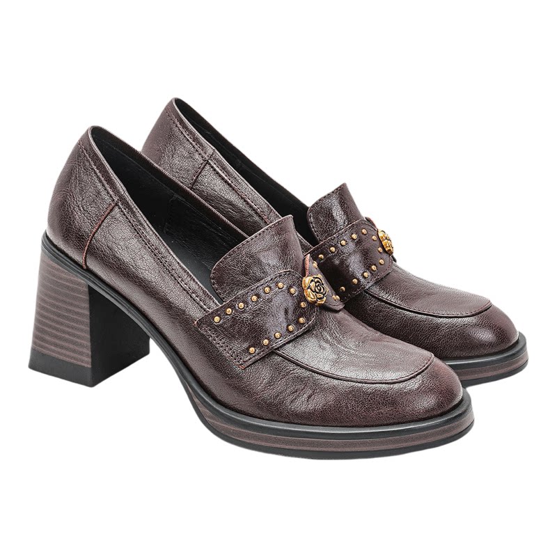 fed山茶花铆钉乐福鞋复古小皮鞋