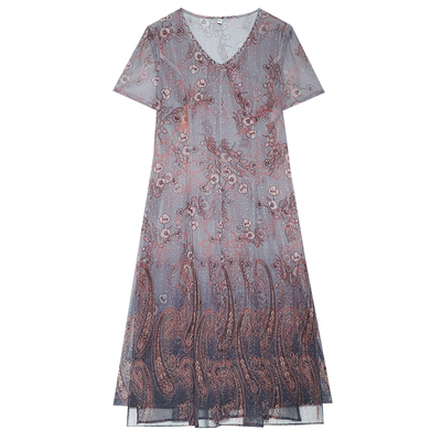 时尚妈妈短袖裙子台湾纱减龄显瘦